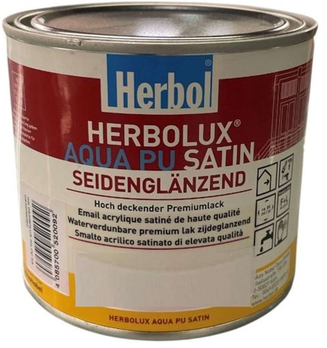 Herbol Herbolux Aqua Pu Satin - Watergedragen PU zijdeglanslak van topkwaliteit - Hout en diverse ondergronden - 0.50 L - Wit