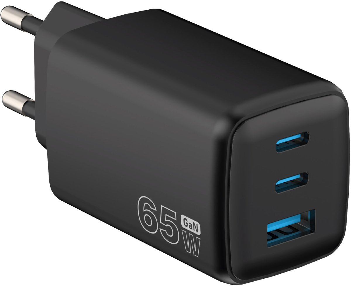 SYVOX Power 65W Snellader – USB-C Adapter – 2x USB-C & 1x USB-A – Oplader voor Laptop, telefoon, tablet & meer – Zwart