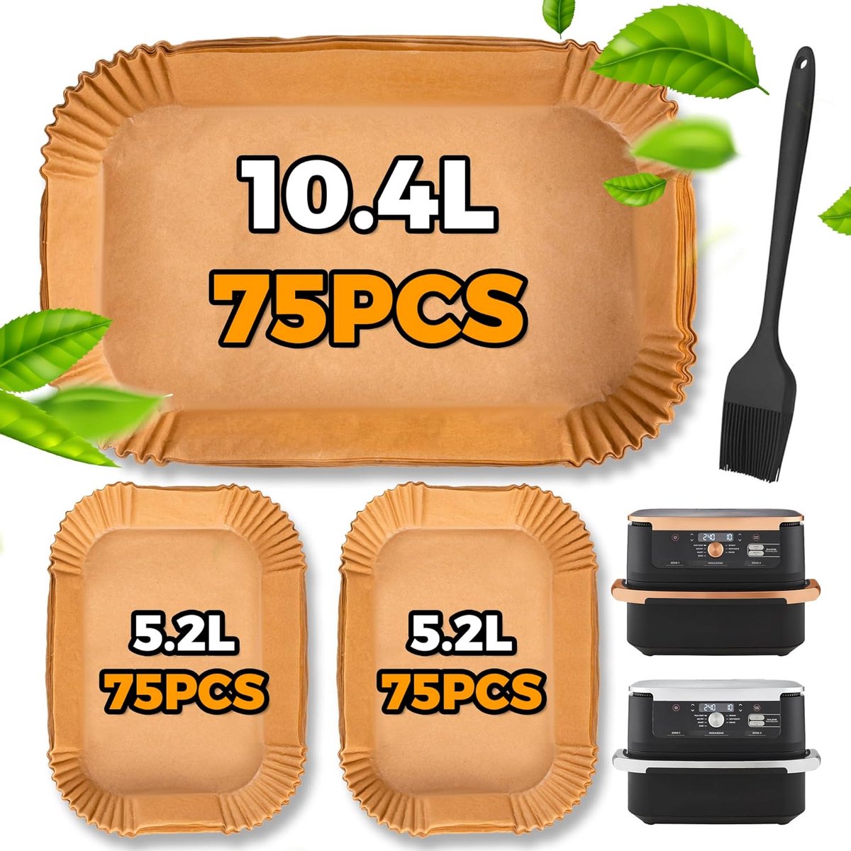 225 Stuks Air Fryer Bakpapier voor Ninja Dual Foodi FlexDrawer AF500EU 10.4L, Air Fryer Liners Voor Duronic 10L/AF500EUCP Heteluchtfriteuse, Air Fryer Accessoires Voor Cosori 10L / Instant 8.5L