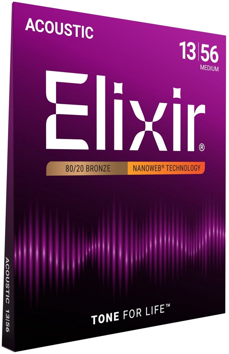 Elixir Nanoweb - Akoestische Gitaarsnaren - 80/20 Brons - Medium - Langdurige Toon - Coating Tussen De Wikkelingen - .013-.056