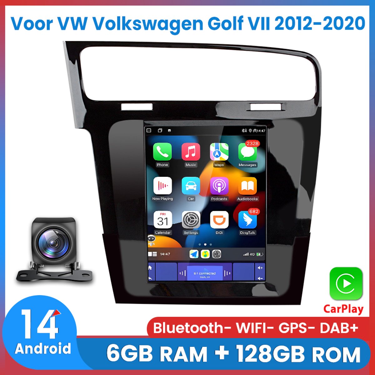 Awesafe 9.7" Autoradio - Geschikt Voor VW Volkswagen Golf 7 2012 t/m 2020 - Android14 - Draadloos Apple Carplay & Android Auto - RAM 6GB + ROM 128GB - 8-Core processor - Bluetooth & Wifi - GPS Navigatie - RDS DSP - Radio Scherm