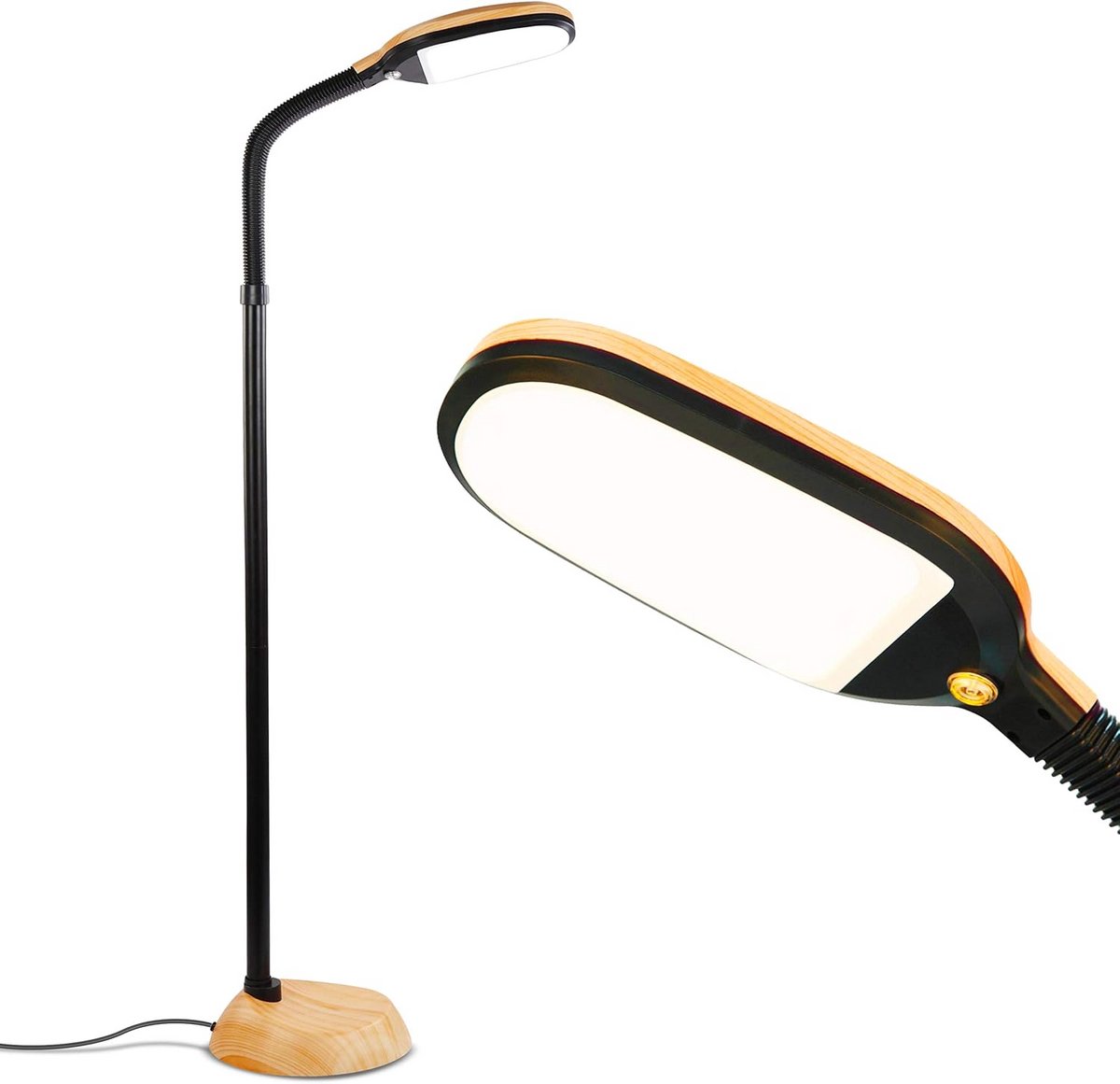 LED Vloerlamp met Natuurlijk Licht voor Lezen, Knutselen en Werk - Houten Standaardlamp