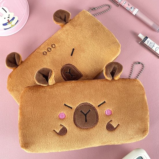 Capybara Kawaii Schoolrugzak – 19 Liter, Met Bijpassend Etui, 4 Pennen & Sleutelhanger, Schattig Design, Nylon, Cadeau Voor Kinderen