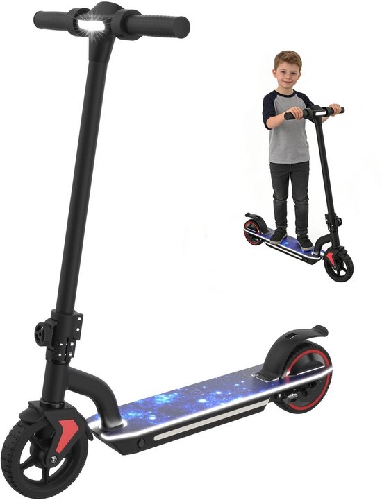 Elektrische kinderstep L1 6-12 jaar inklapbaar 130W motor 16 km/u 6-10 km bereik LED verlichting zwart