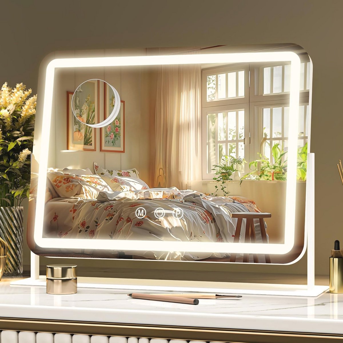 Verlicht Make-up Spiegel met 10x Vergroting en Dimbare LED Verlichting