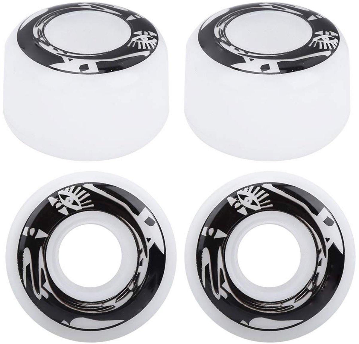 Unyqoos® Set van vier skateboardwielen in met patroon voor soepele ritten Wit