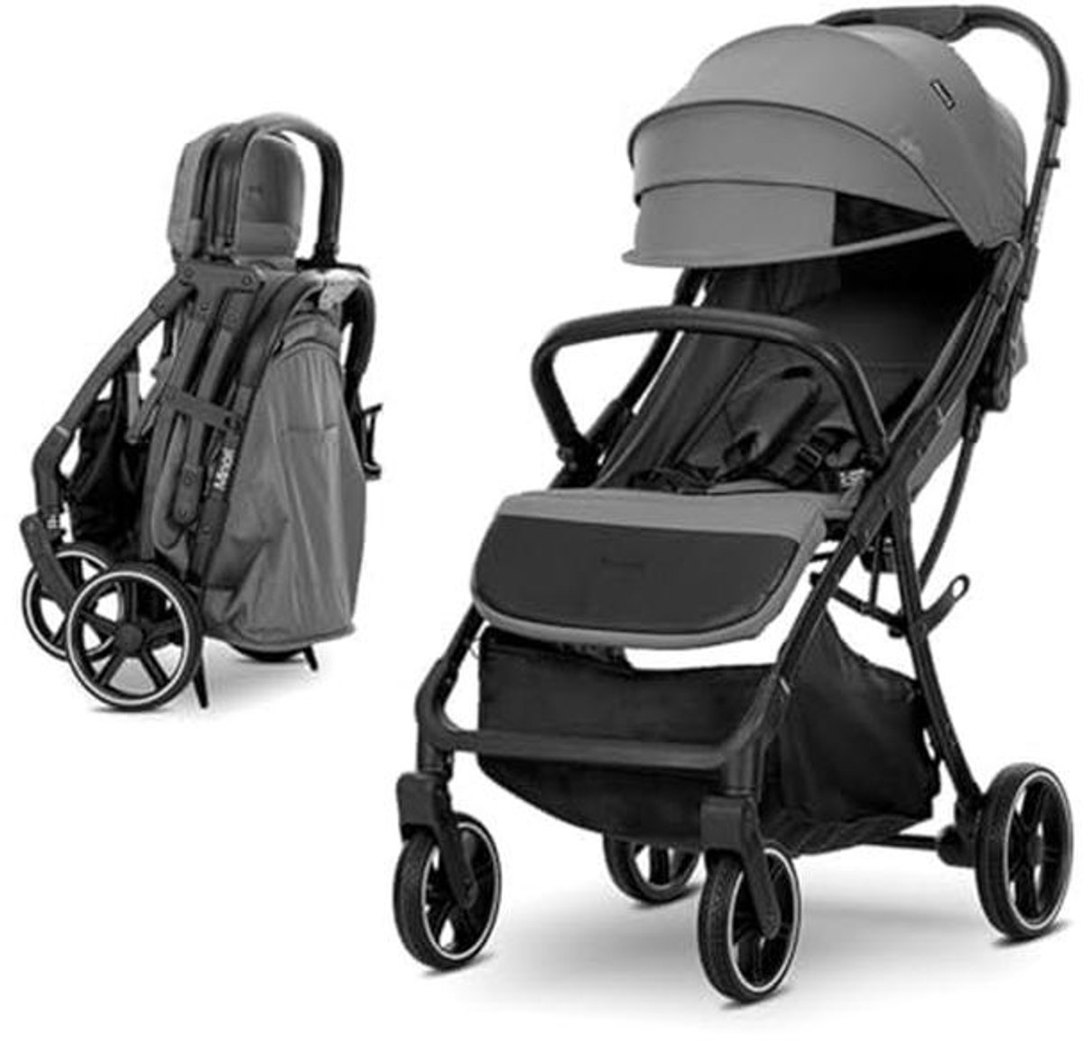 Opvouwbare Kinderwagen Buggy met PU-wielen en Bekerhouder - Grijs/Zwart