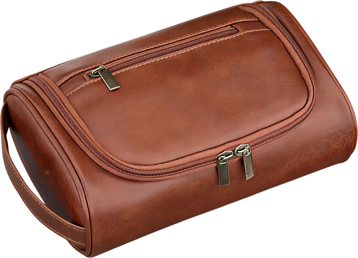 Reis Toilettas van Kunstleer voor Dames en Heren - Waterdichte Make-up en Cosmeticatas - Retro Travel Organizer met Ritssluiting - Bruin