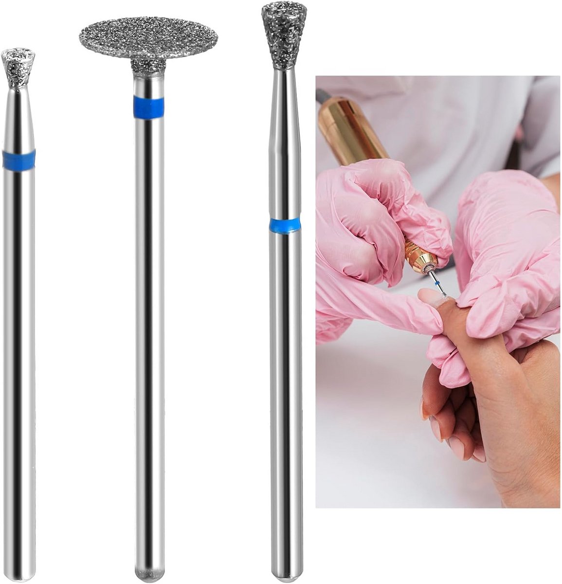 3-delige Professionele Nagelriemboor Bits Set - Conisch, Cilindrisch & Bolvormig - Voor Manicure & Pedicure