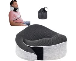 Reiskussen voor neksteun van traagschuim - Zachte hoofdsteun van traagschuim - Neksteun voor in het vliegtuig - Rustkussen voor in de auto - 28*28*13 cm - Geschikt voor gebruik in het vliegtuig, de auto en thuis - Grijs