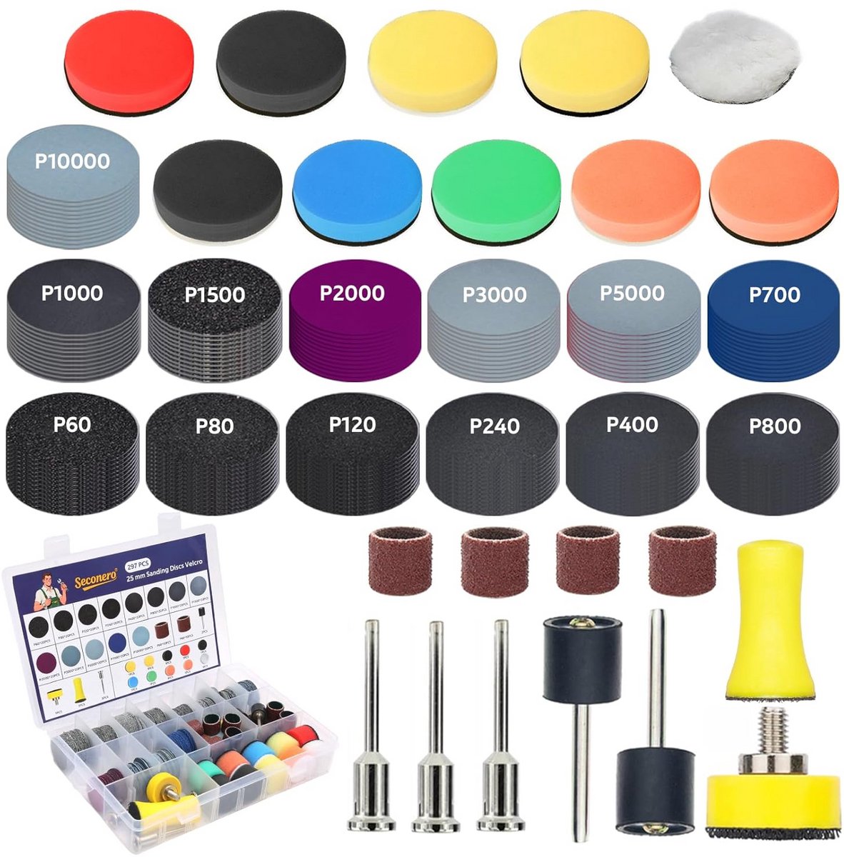 297 Delige Schuur- en Polijstset 25mm - Voor Hout, Metaal, Glas en Sieraden - Nat en Droog Gebruik