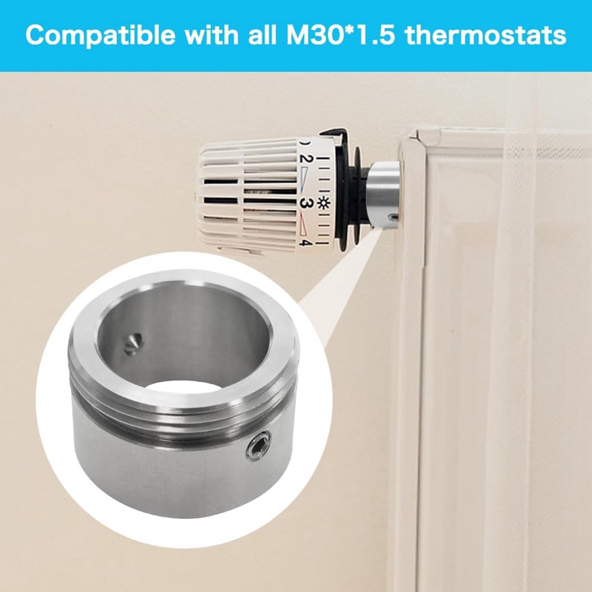 2x Thermostaat Adapter M30 x 1.5 voor Radiatorventielen 20-23mm - Roestvrij Staal inclusief Gereedschap