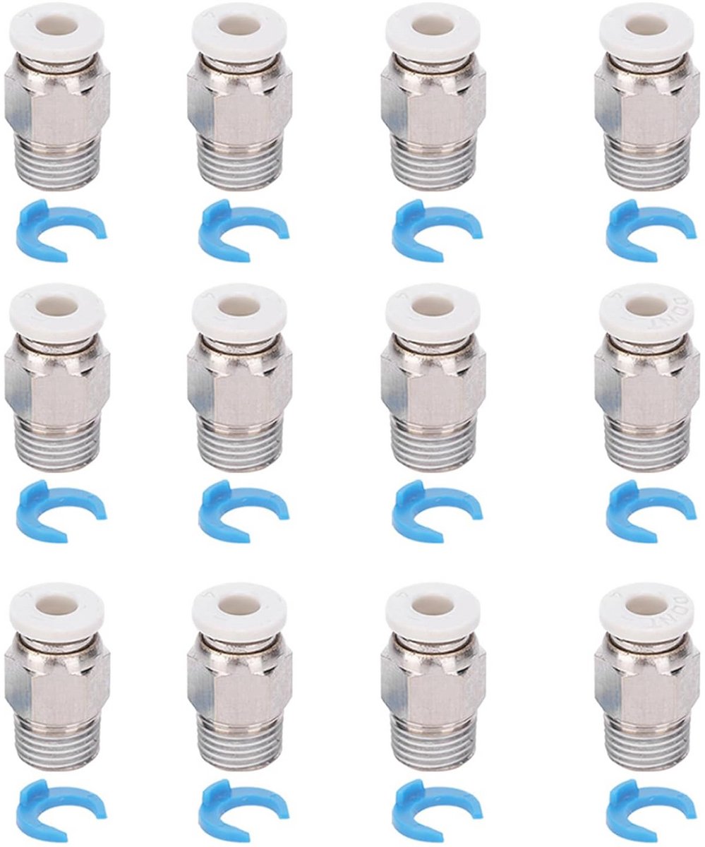 12 Stuks Rechte PTFE Buis Push-in Verbindingsstukken M10 Schroefdraad voor 3D Printer Extruder