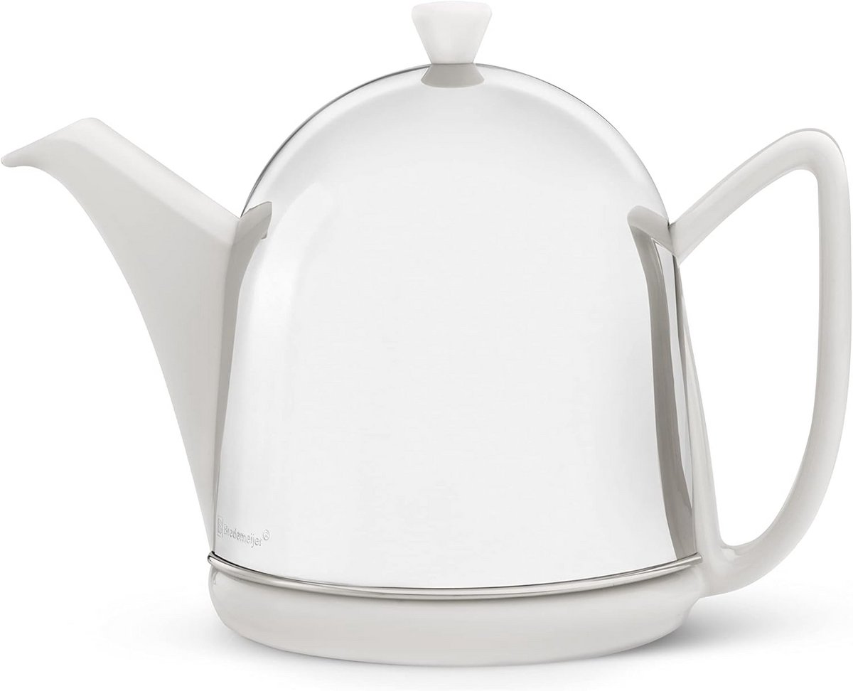 Keramische Theepot 1.0 Liter Glans Wit met RVS Deksel