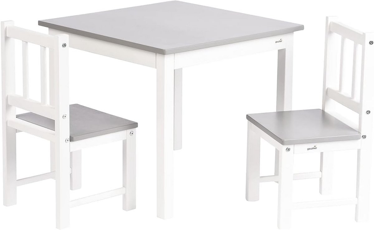 Kinderzitgroep Tafel en 2 Stoelen Hout Grijs/Wit