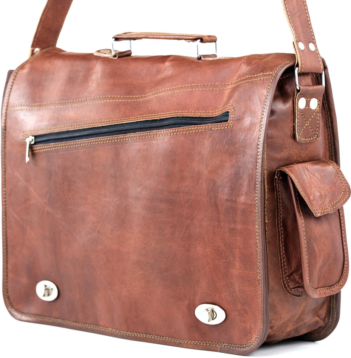 Messengertas Laptop Tas 15 inch “Arenas” Echt Leer Crossbody Tas - Unisex Once Doce® Urban Chique model nr 444