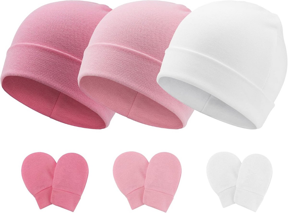Zachte Katoenen Babymuts en Wantjes Set voor Pasgeboren Meisjes (0-6 Maanden)