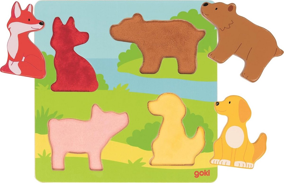 Houten Dierenpuzzel met Voelbare Texturen voor Kleurherkenning en Fijne Motoriek