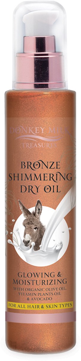 Donkey Milk Bronze Shimmering Dry Oil – Luxe Bronzen Glow & Intensieve Verzorging voor Huid en Haar 100ml