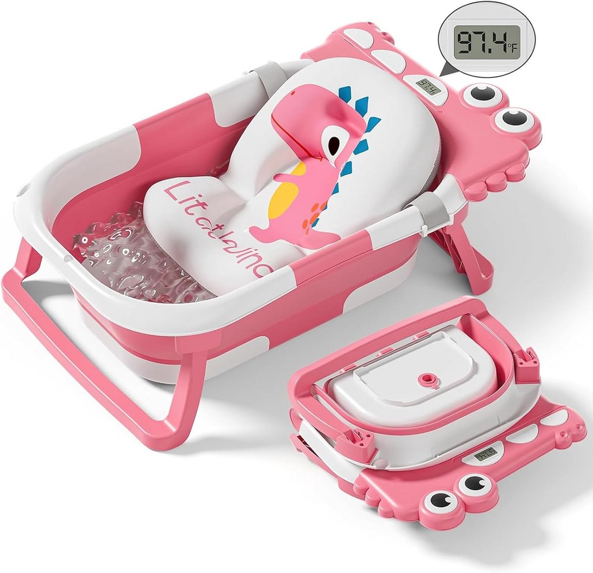 Opvouwbare babybadkuip voor pasgeborenen met thermometer en drijvend kussen - Draagbaar babybad voor 0-36 maanden