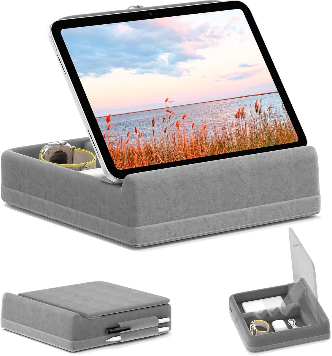 ML 33.Tablet standaard -Opvouwbare iPad-houder voor bed en schoot en bureau -Opbergruimte tablet standaard