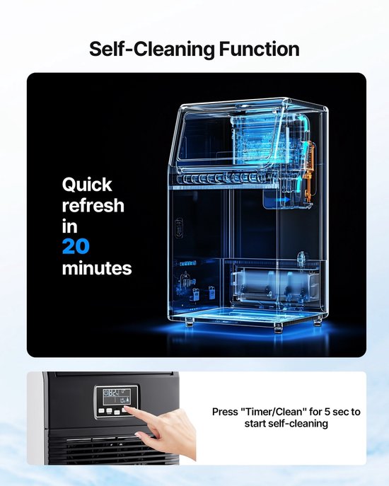 IJsblokjesmachine - Commerciële ijsmachine - Capaciteit 36 kg per dag - Opslag 5 kg - RVS-behuizing - LED-display - Zelfreinigend - Vrijstaand of tafelmodel — afbeelding 5