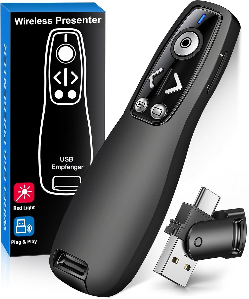 2-in-1 Draadloze Presentatie Clicker met Hyperlink & Volume Control voor Mac en PC