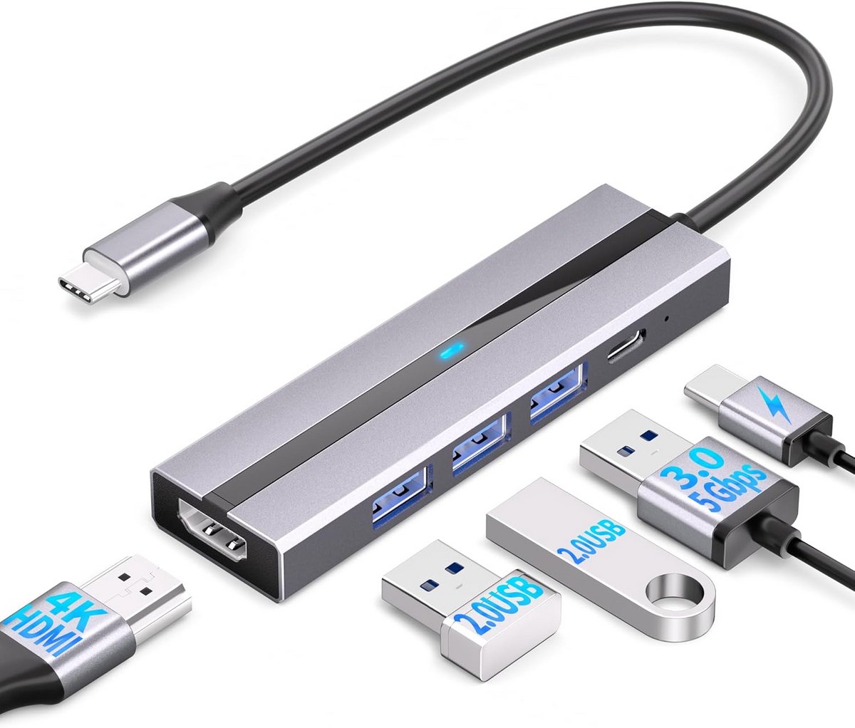 USB-C Hub 5-in-1 met HDMI 4K, PD 100W en USB 3.0/2.0 Poorten