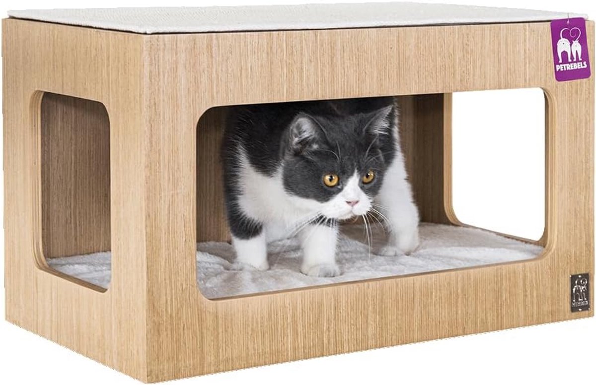 Klimwand voor Katten met Sisal Krabgedeelte en Houten Mand