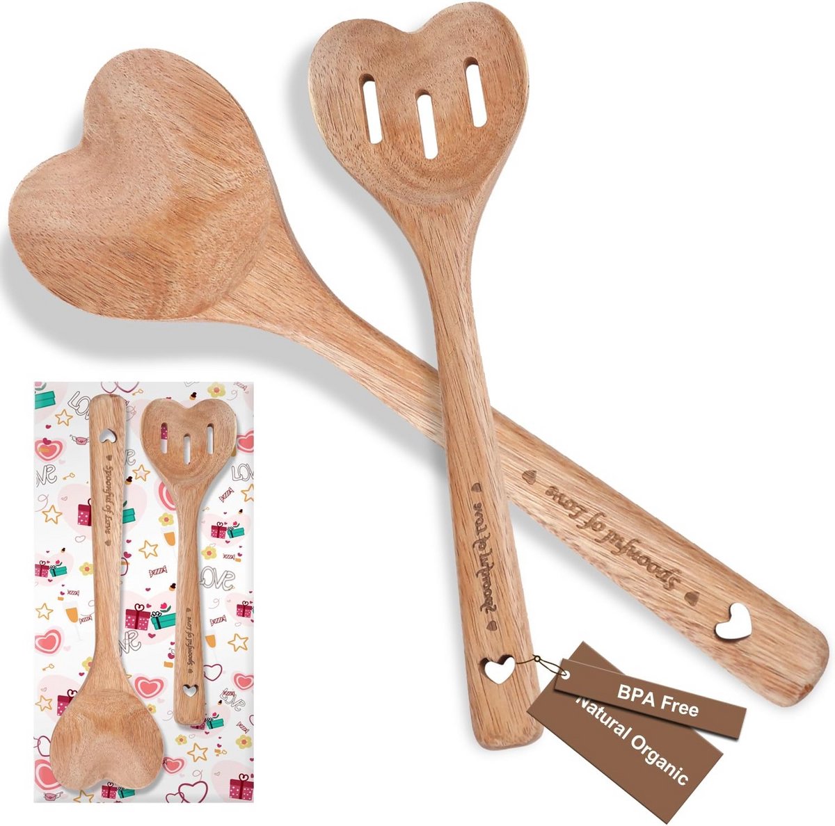 Houten Lepel Set Hartvormig Kookgerei 2 Stuks Cadeau