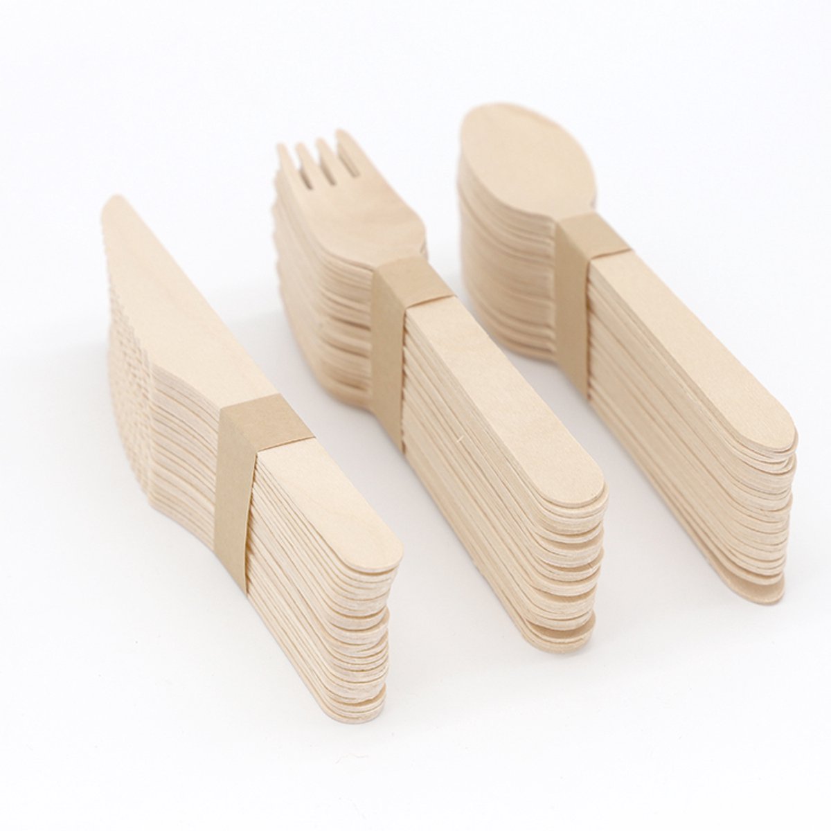 20x Houten wegwerp bestek set - Mes lepel vork - BBQ - Party bestek - Hout - 16 cm - Feest camping picknick - Biologisch afbreekbaar - Jonyx