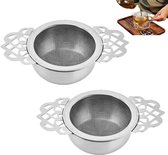 2 stuks - Theezeef van 304 roestvrij staal - Theefilter - Multifunctioneel theefilter van roestvrij staal - Theezeef met vetersluiting - Zilver - Theefilter van 304 roestvrij staal - Theefilter voor losse thee - Theefilter met gaas