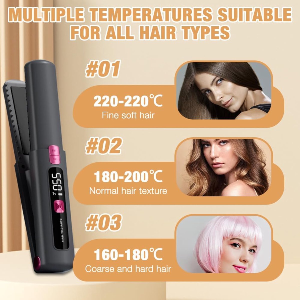 DKampioen Draadloze Stijltang en Krultang 2-in-1 Roze - afbeelding 2