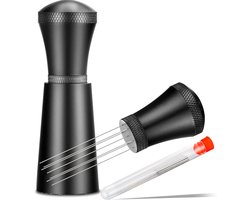 koffie tamper – koffiemolen - koffie - Koffieroerder – Roerinstrument - koffie accesoires – ​​10 vervangbare naalden – Aluminiumlegering – Zwart