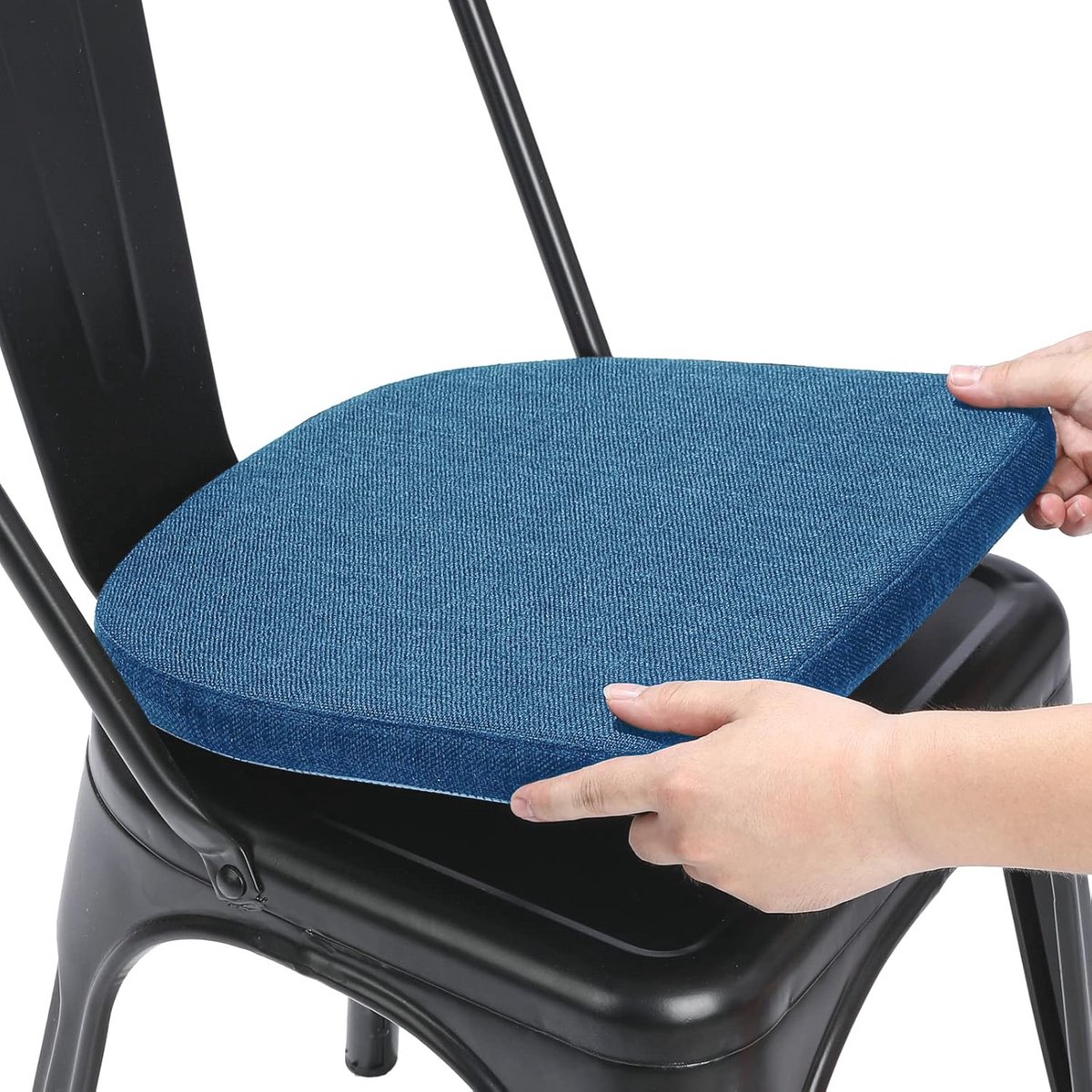 Linnen Kussen 30x30 cm voor Metalen Stoelen - Anti-slip Zitkussen voor Eetkamer en Keuken (U-vorm, Donkerblauw)