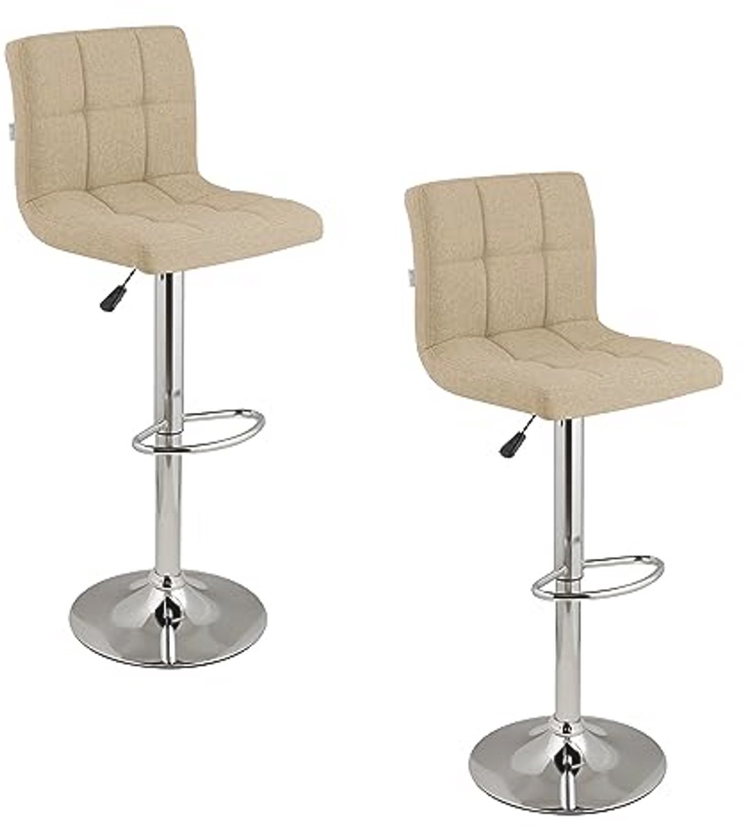 Verstelbare Barkrukken met Rugleuning - 360° Draaibaar, Beige, Set van 2