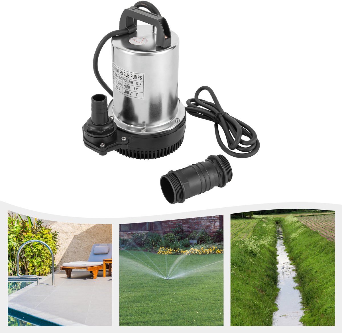 Waterpomp Roestvrij Staal Onderwaterpomp 160W 12V 6000L/H Tuinpomp Besproeiingspomp Voor Dorpen Boerderijen
