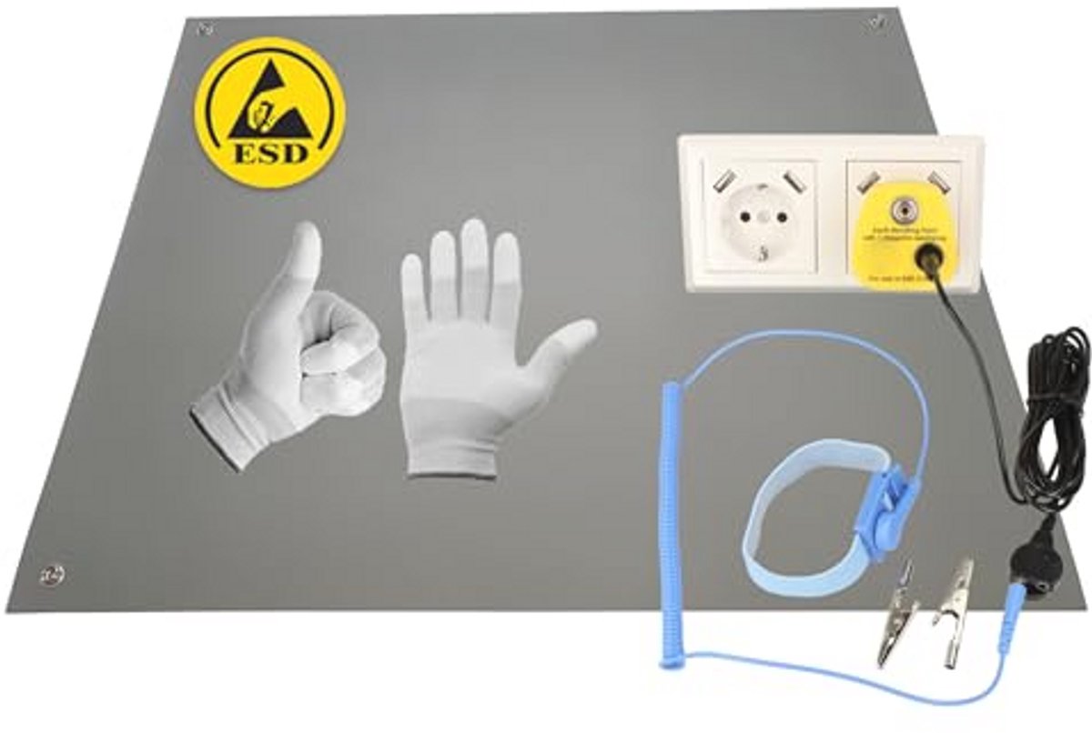 Antistatische ESD-tafelmat 60 x 30 cm met Armband en Aardingsstekker