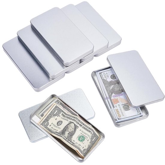 8pcs Silver Metal Box with Lid, 17 x 9 x 1.5 cm, Empty Rectangular ...