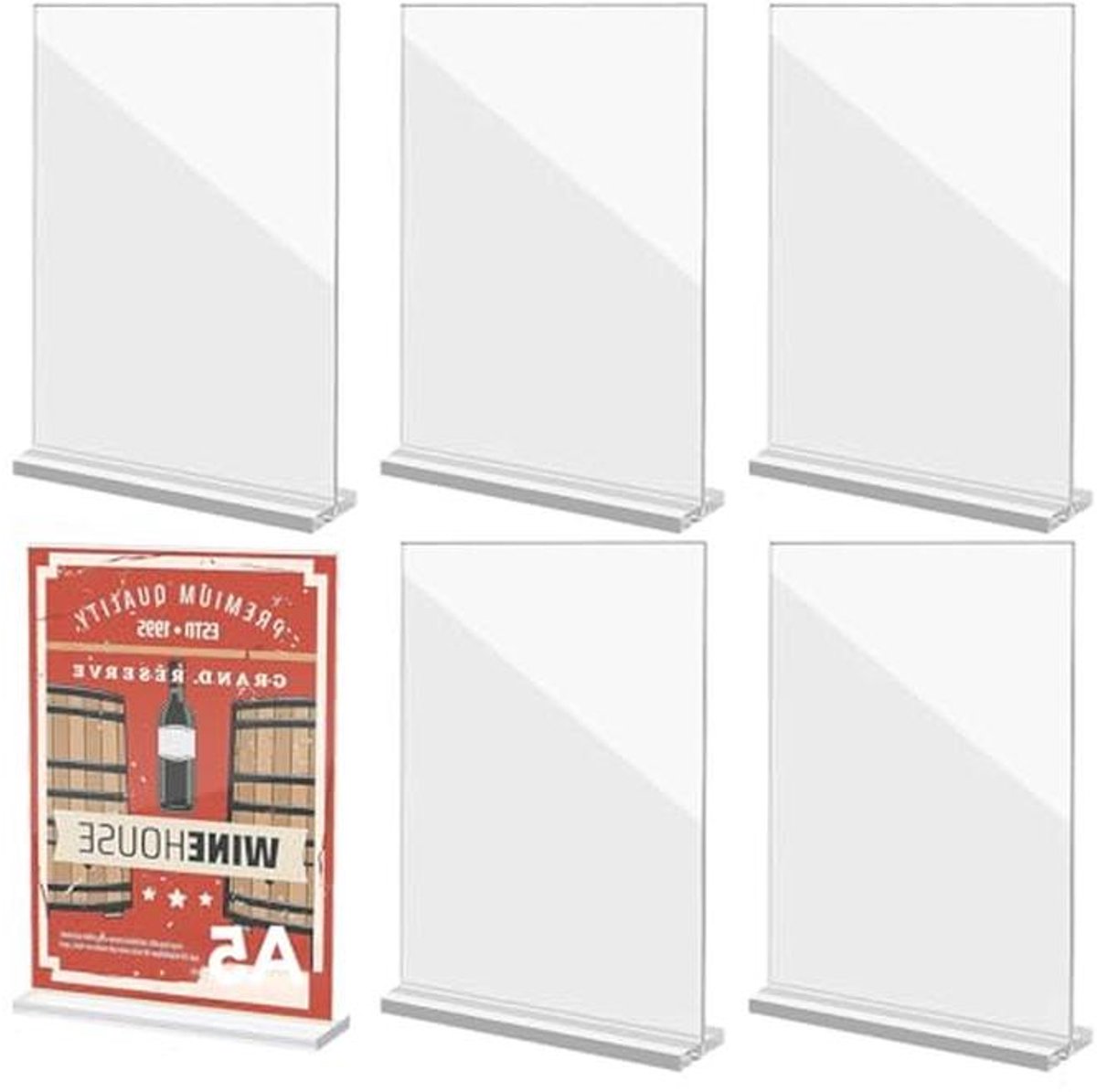Transparante A5 Tafelstandaard - Set van 6 Stuks voor Menu's en Documenten