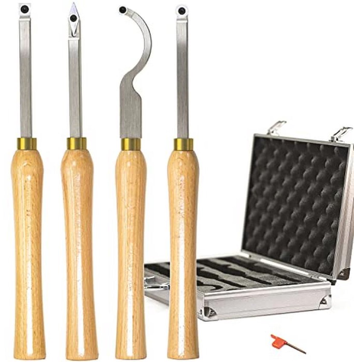 Mini Carbide Hout Draaibank Gereedschap Set - 4 stuks - Ruwer, Detailer, Finisher en Hollower met Houten Handvat en Diamant Inserts
