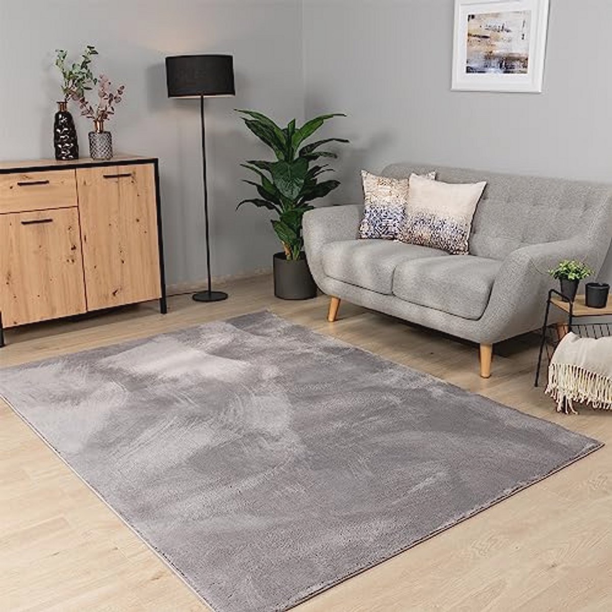 Vloerkleed Grijs Laagpolig Wasbaar Geschikt voor Vloerverwarming 80x150 cm
