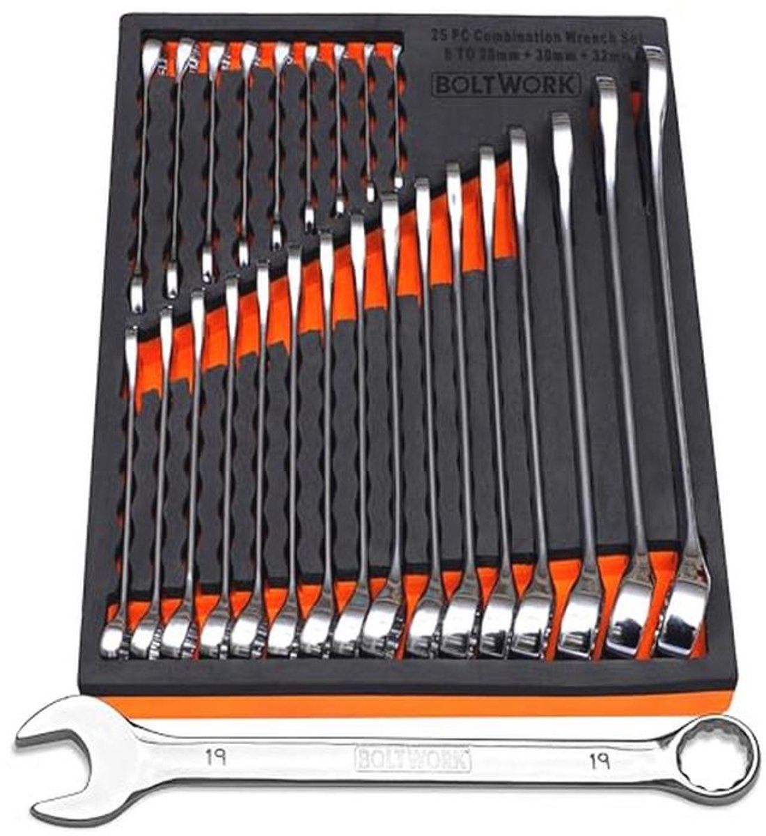 Sleutelset 25-delig met open en bi-torx sleutels, gesmeed 6-32 mm in EVA opbergtray