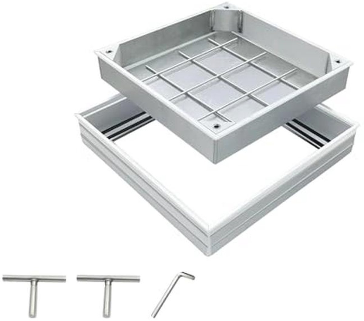 Verzonken vierkante schachtafdekking 30 x 30 cm van aluminiumlegering - Antislip en duurzaam ontwerp voor binnen en buiten
