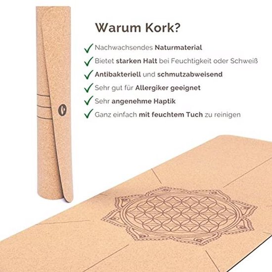 Duurzame Kurk Yogamat met Natuurlijke Rubber Onderkant - Antislip, Ideaal voor Hot Yoga - 185 x 66 cm — afbeelding 4
