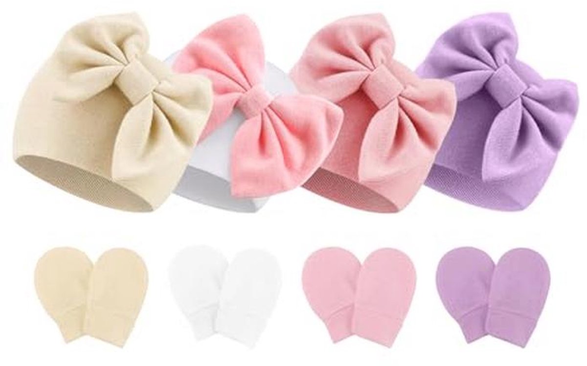 Pasgeboren Baby Hoeden en Wanten Set voor Ziekenhuis - Katoenen Beanie en Handschoenen voor 0-6 Maanden