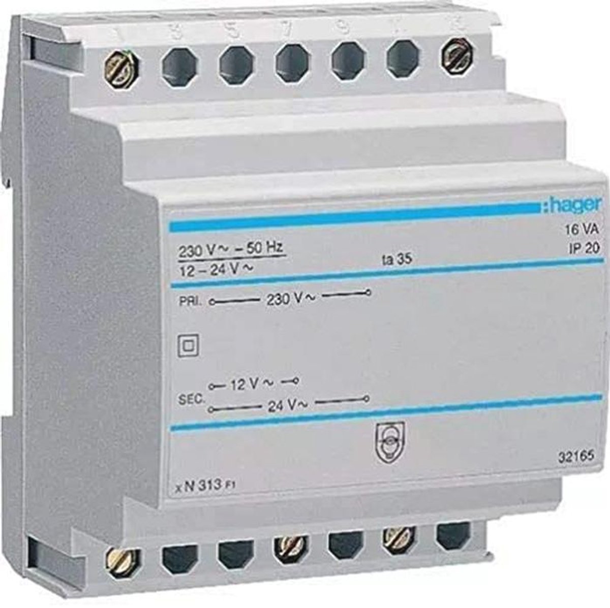 Transformator 16 VA 230/12-24 V voor elektrische installaties