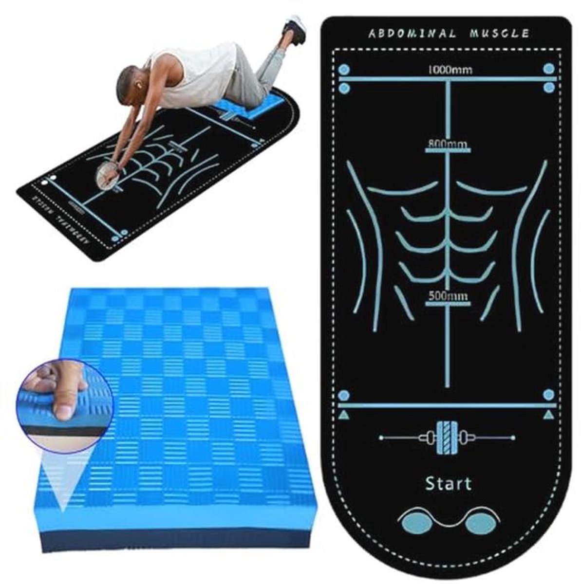 Oefenrolmat met fitnessapparatuur, trainingsmat, pads, buikspieren, trainingsmat, brede dikke oefenmat voor thuis, roller, workout, schuimrubberen oefenpads voor thuistraining, 2 stuks