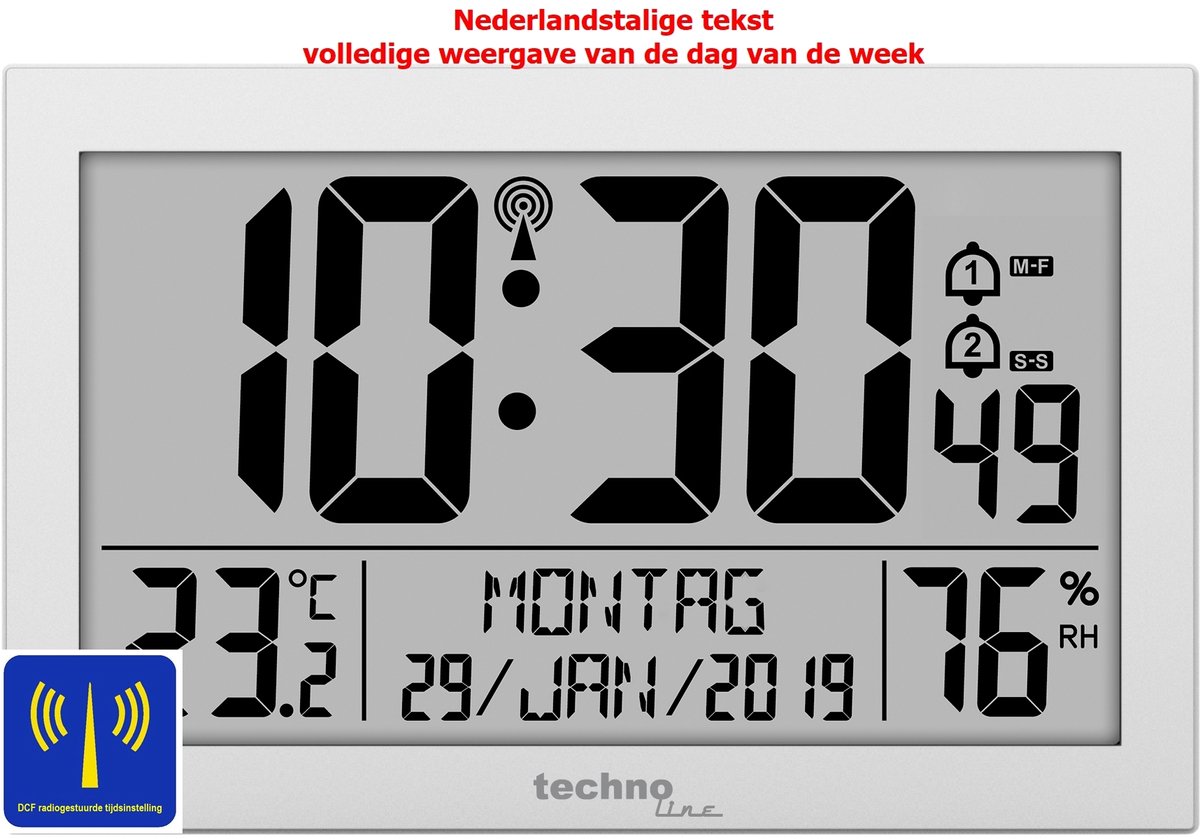 Klok - weergave van - datum - temperatuur - luchtvochtigheid / hygrometer - 80WS16