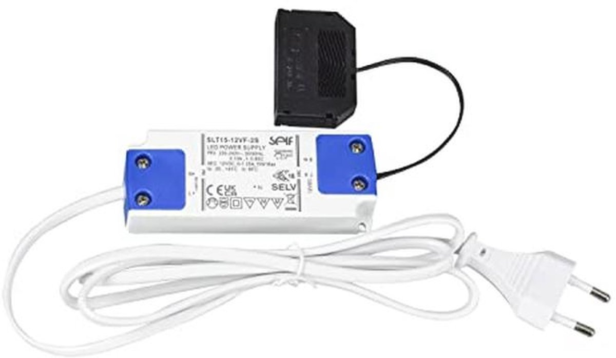 LED transformator 12V met 6-voudige mini-AMP-verdeler en 1,5 m voedingskabel